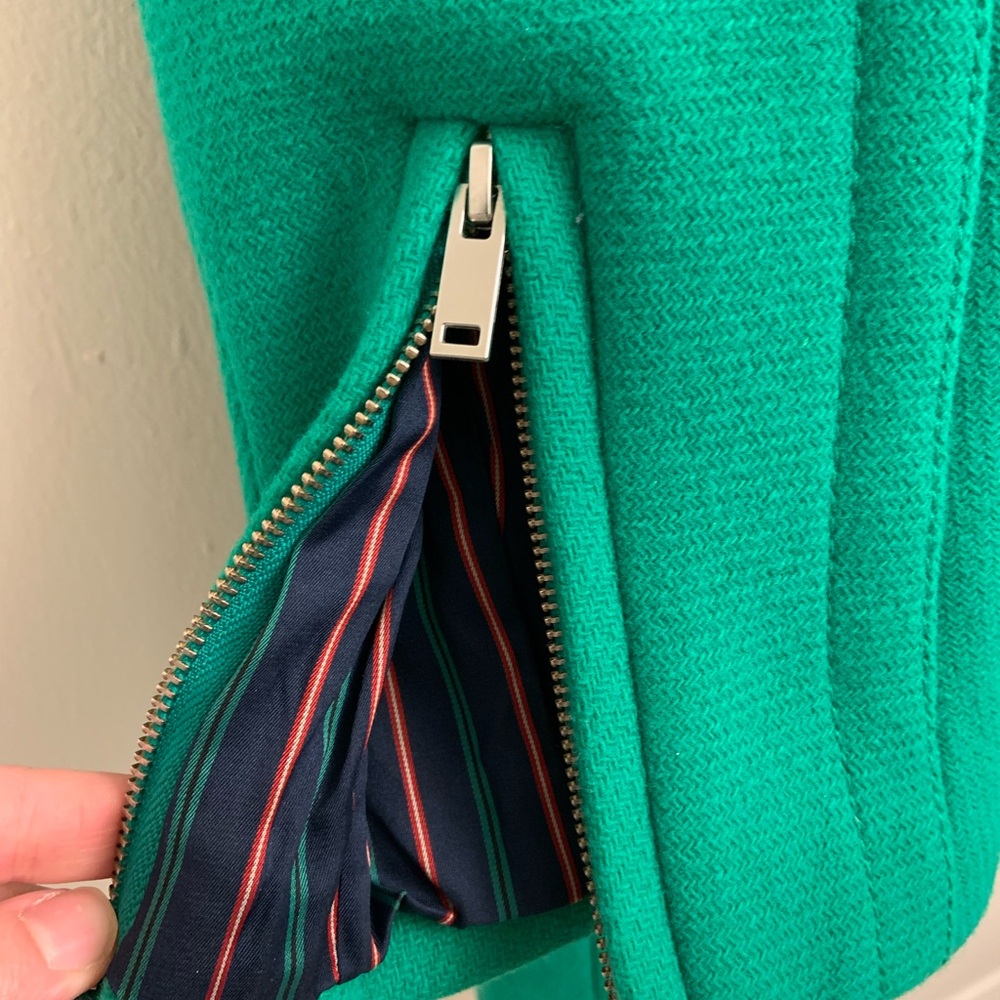 J Crew Women’s Wool Blend Emerald Green Long Two Way Zip Coat Jacket Size 12 - Picture 5 of 16